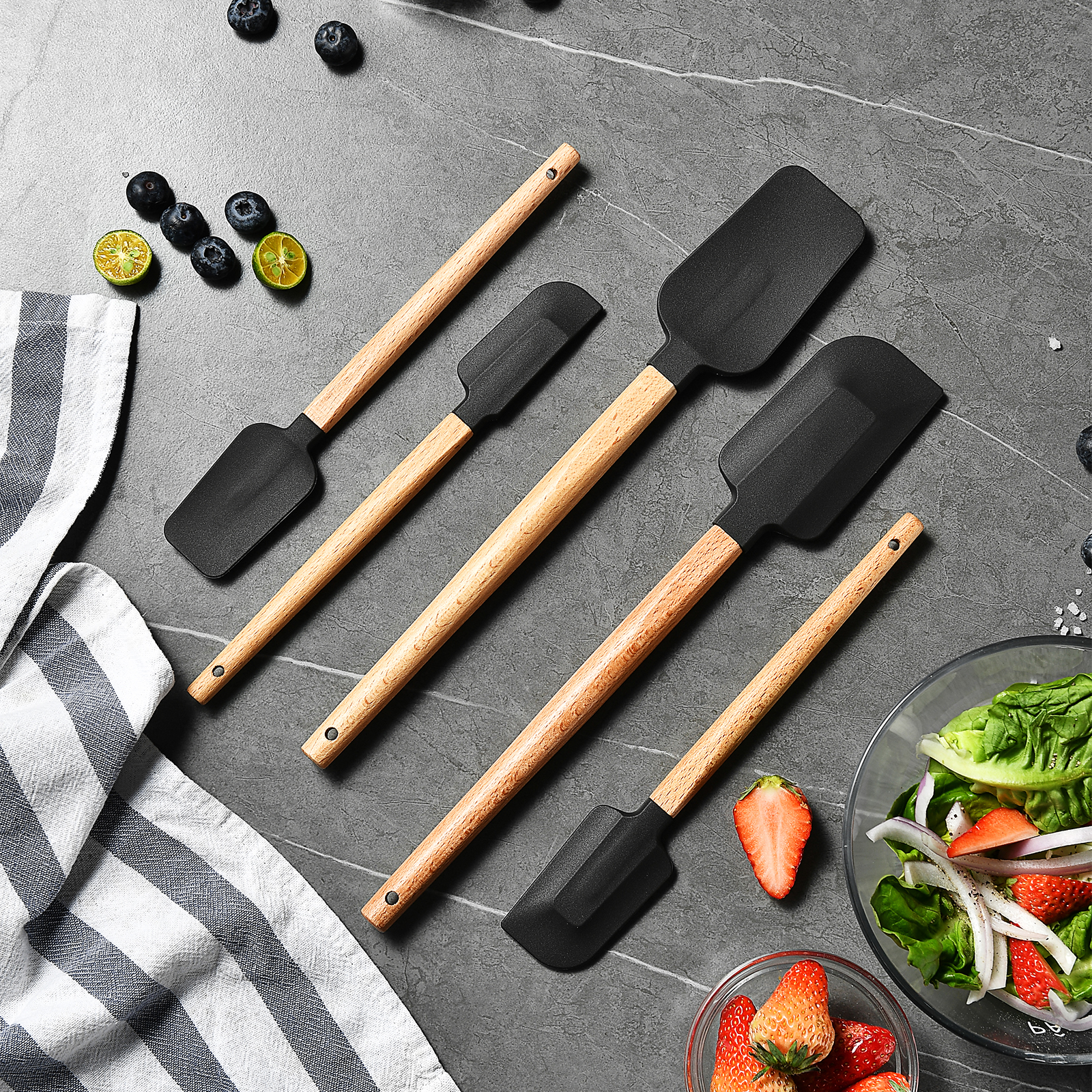Set espátulas de silicona con mango de madera